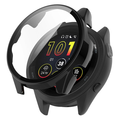 For Garmin Forerunner 165 / Forerunner 165 Music Hard PC Cover Watch Case with Tempered Glass Screen Film - Black - 1