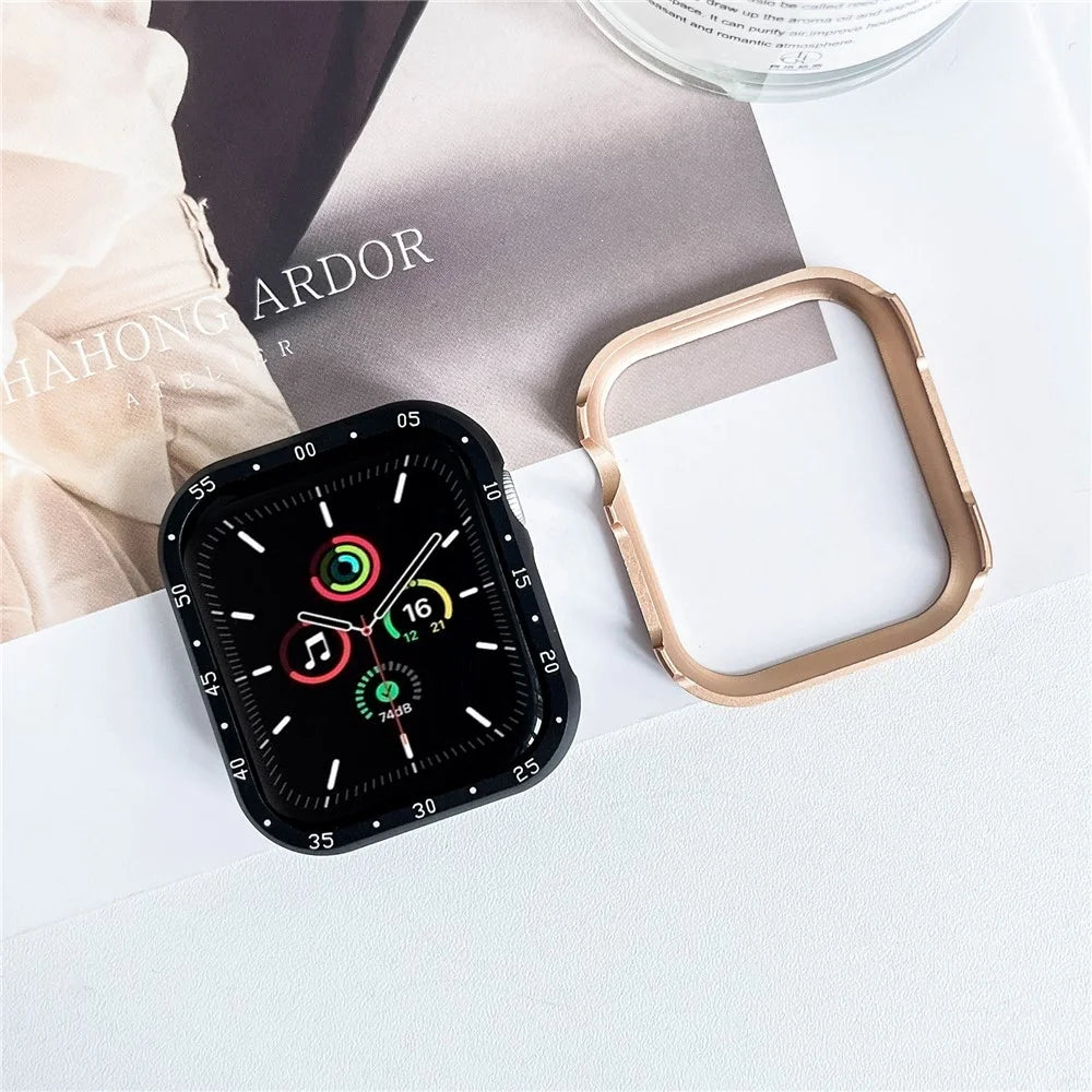 For Apple Watch Series 9  /  8  /  7 45mm Case Aluminum Alloy Watch Protective Cover with Dial Plate - Gold - 2