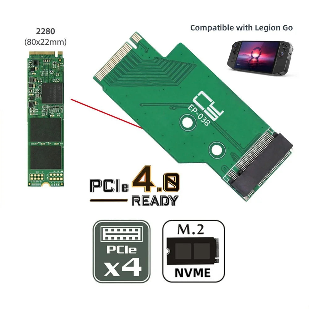 EP-038 For Lenovo Legion Go Game Boy NGFF NVME M-Key 22x42mm to 22x80mm Male to Female Extension SSD Adapter - 4