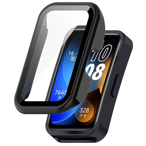 For Huawei Band 10 / Band 10 NFC / Band 9 / Band 9 NFC / Band 8 / Band 8 NFC Hard PC Watch Cover with Tempered Glass - Black - 1