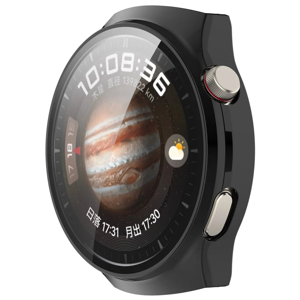 For Huawei Watch 4 Pro Case PC Cover with Curved Tempered Glass Screen Protector - Black - 6