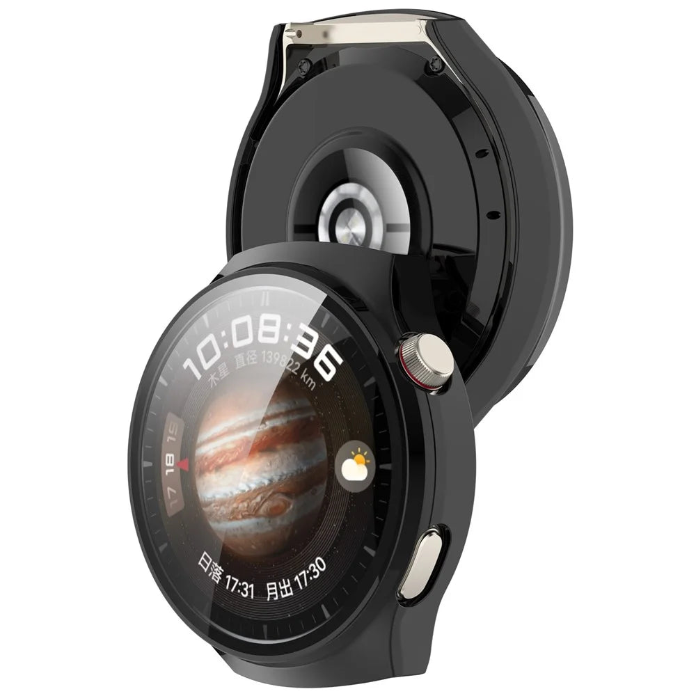 For Huawei Watch 4 Pro Case PC Cover with Curved Tempered Glass Screen Protector - Black - 7