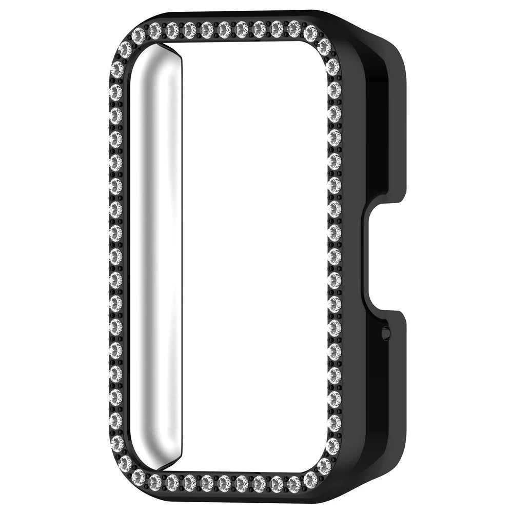 For Samsung Galaxy Fit3 (SM-R390) Rhinestone Decor PC Watch Case Anti-Scratch Hollow Frame - Electroplated Black - 2