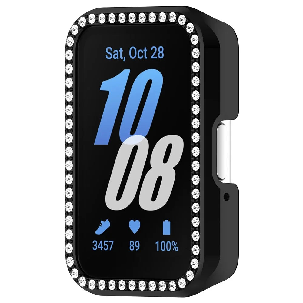 For Samsung Galaxy Fit3 (SM-R390) Rhinestone Decor PC Watch Case Anti-Scratch Hollow Frame - Electroplated Black - 5