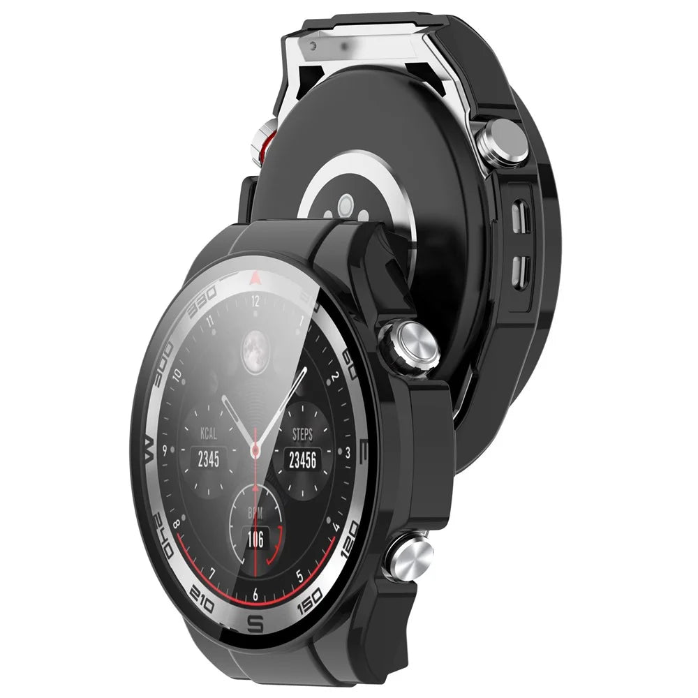 For Haylou Watch R8 Watch Case PC Protective Cover with Tempered Glass Screen Film - Black - 6