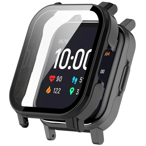 For Haylou Smart Watch 2 LS02 Anti-Drop PC Watch Case with Built-In Tempered Glass Film - Black - 1