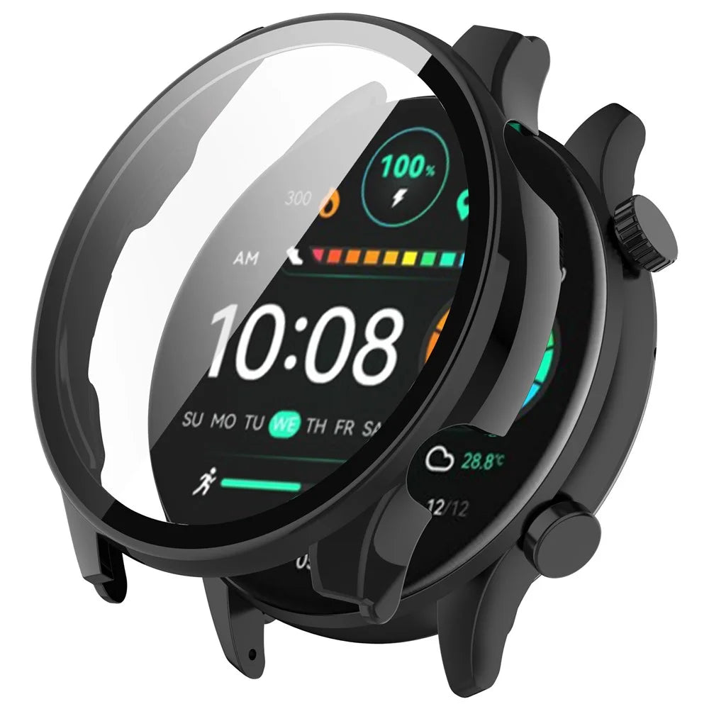 For Haylou Solar Plus RT3 / LS16 Hard PC Watch Protective Cover with Built-In Tempered Glass Screen Protector - Black - 1