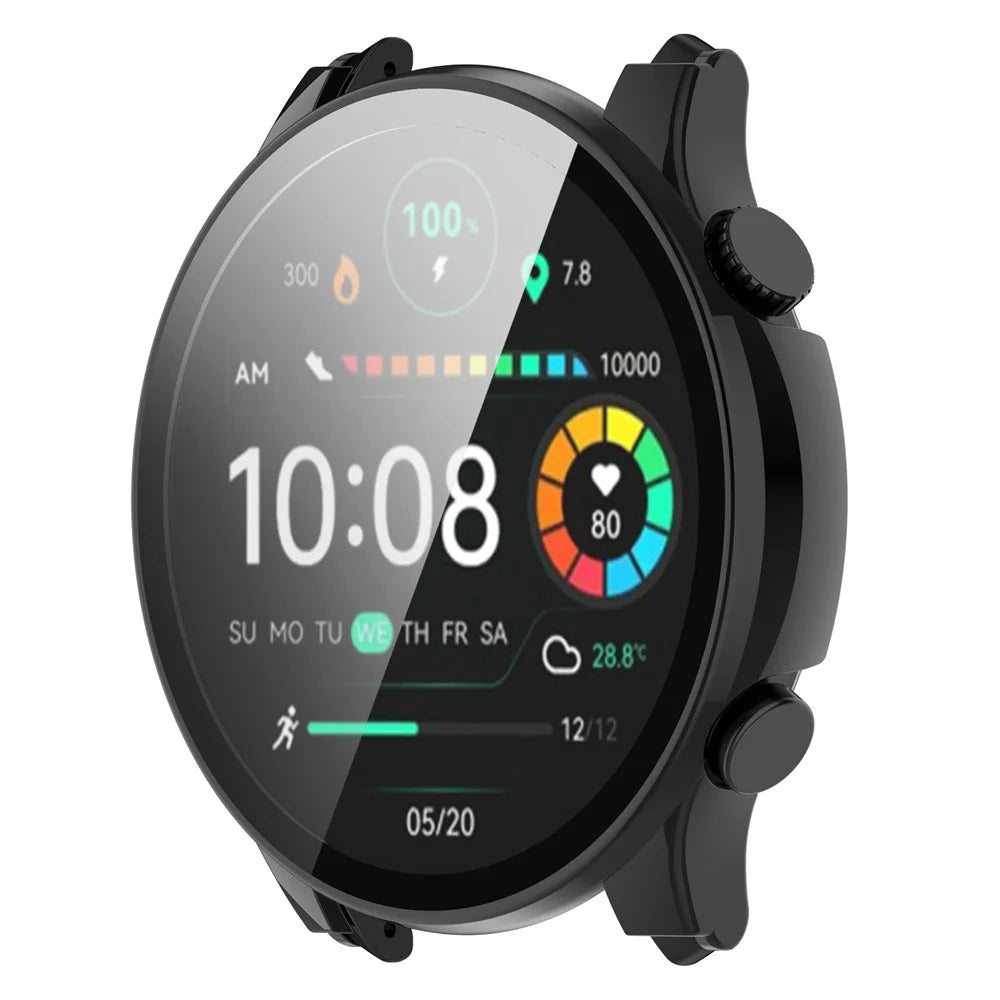 For Haylou Solar Plus RT3 / LS16 Hard PC Watch Protective Cover with Built-In Tempered Glass Screen Protector - Black - 5