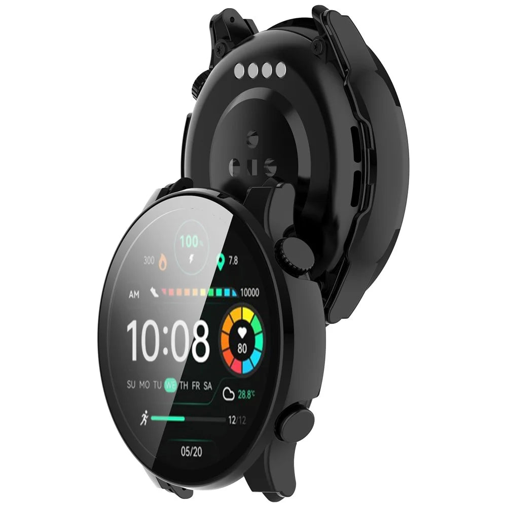 For Haylou Solar Plus RT3 / LS16 Hard PC Watch Protective Cover with Built-In Tempered Glass Screen Protector - Black - 6