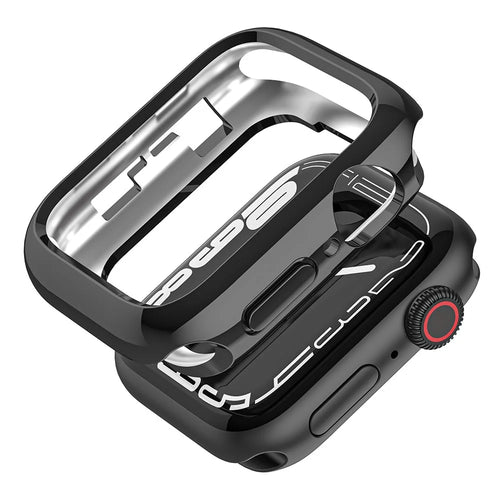 For Apple Watch Series 9 8 7 45mm / SE3 / SE2 / SE1 /  6 / 5 / 4 44mm / 3 2 1 42mm TPU Watch Cover Electroplated Hollow Frame - Black - 1