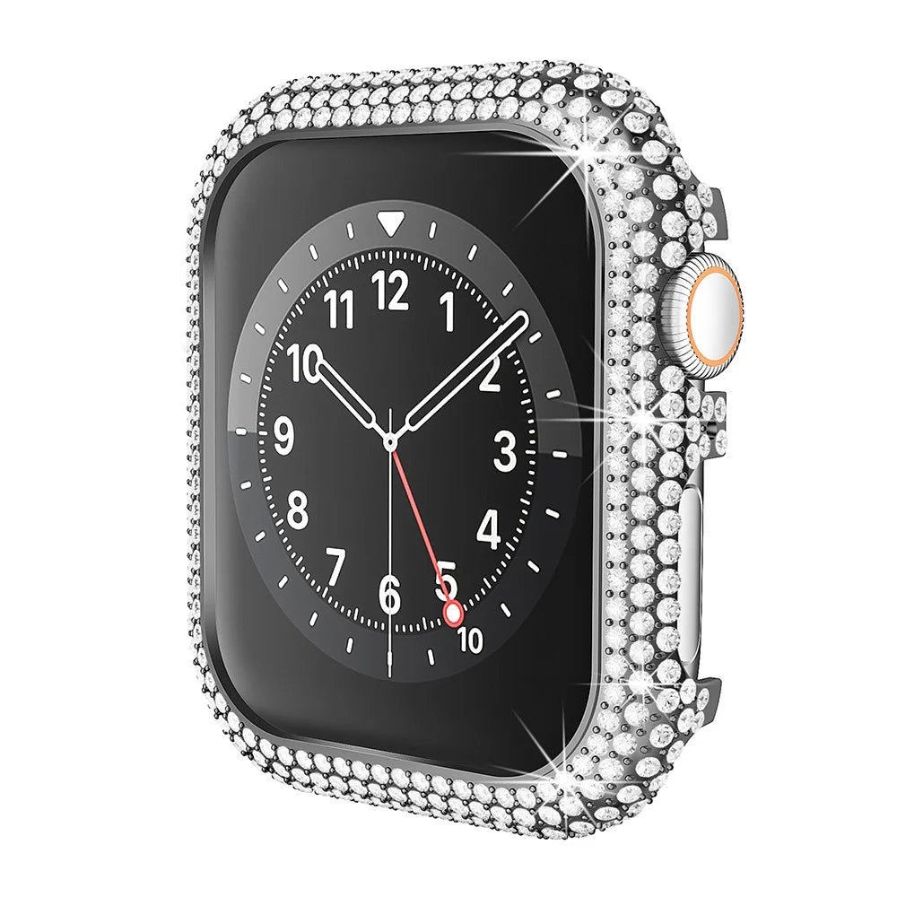 For Apple Watch Series SE3 / SE2 / SE1 /  6 / 5 / 4 44mm Watch Case Full Rhinestone Alloy Protective Frame - Black - 1