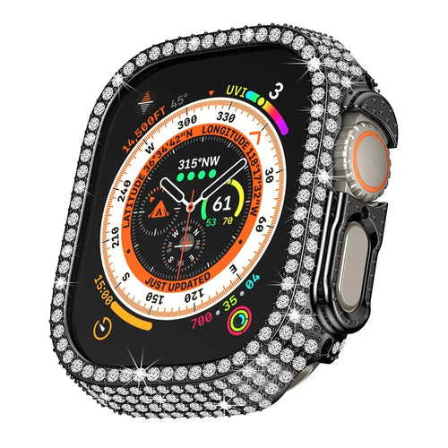For Apple Watch Ultra 3 / Ultra 2 / Ultra 49mm Watch Case Rhinestone Decor Hard PC Protective Frame - Black - 1