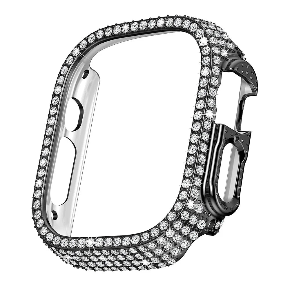 For Apple Watch Ultra 3 / Ultra 2 / Ultra 49mm Watch Case Rhinestone Decor Hard PC Protective Frame - Black - 2