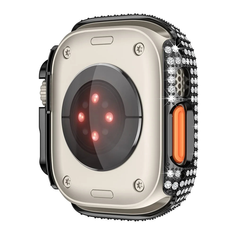 For Apple Watch Ultra 3 / Ultra 2 / Ultra 49mm Watch Case Rhinestone Decor Hard PC Protective Frame - Black - 3