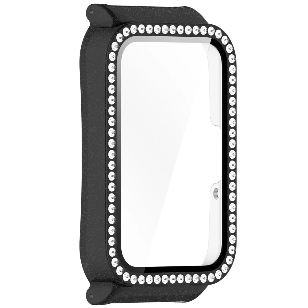 Watch Case for Samsung Galaxy Fit3 Rhinestone Decor PC Cover with Tempered Glass Screen Film - Electroplated Black - 3