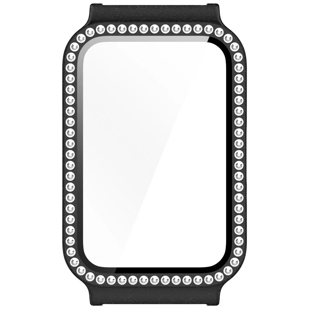 Watch Case for Samsung Galaxy Fit3 Rhinestone Decor PC Cover with Tempered Glass Screen Film - Electroplated Black - 5