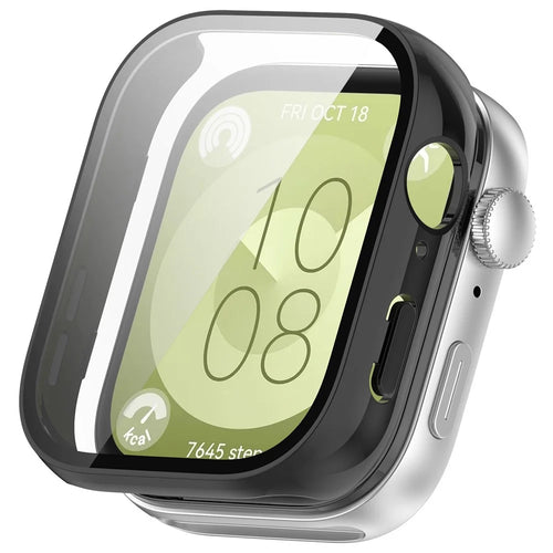 For Huawei Watch Fit 3 Watch Case PC Frame with Tempered Glass Screen Protector - Black - 1