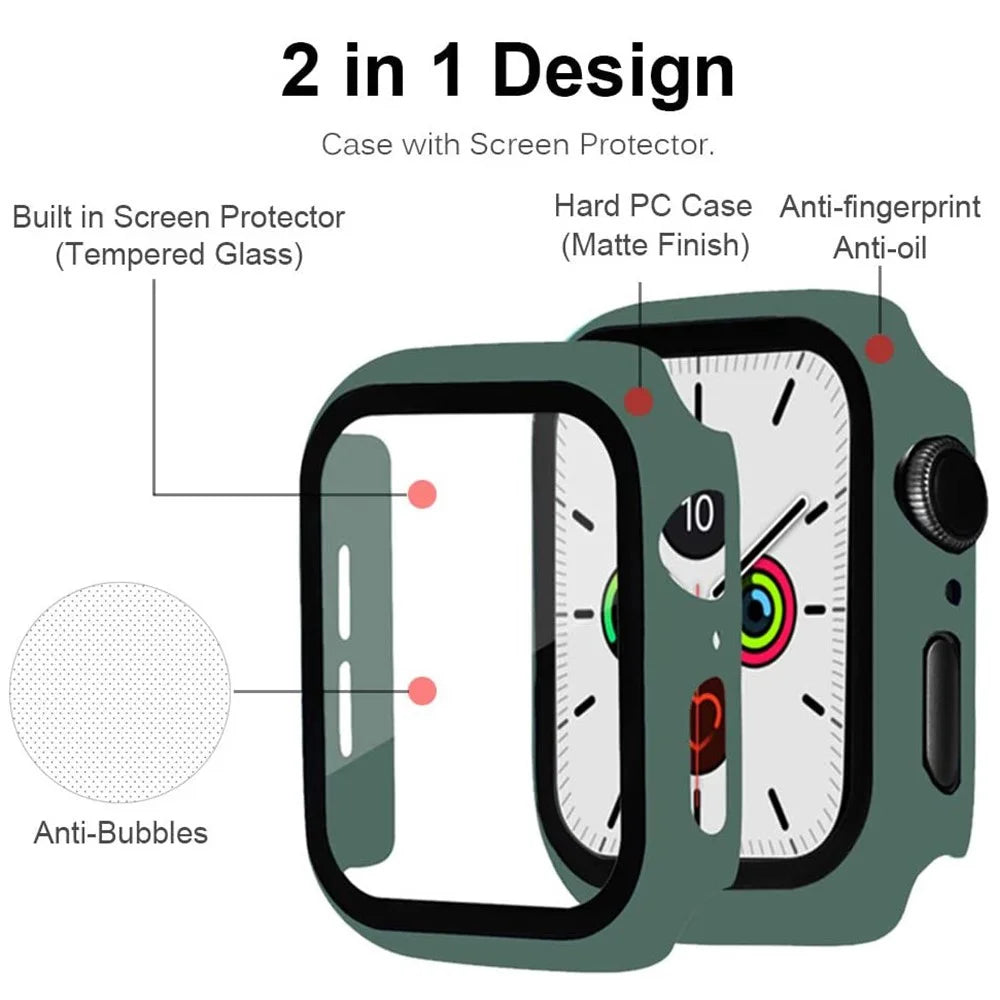 2-in-1 Frame PC + Tempered Glass Protector Watch Case for Apple Watch Series 3/2/1 42mm - Dark Green - 7