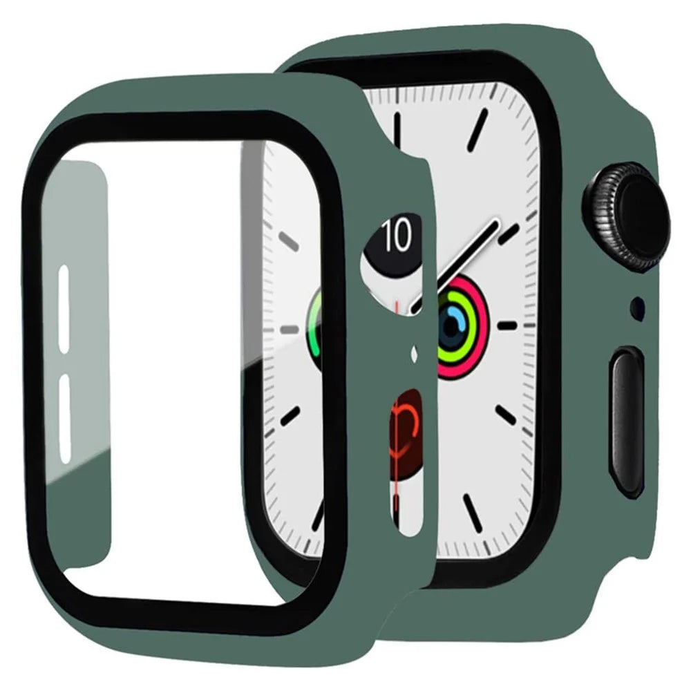 Matte Frame PC + Tempered Glass Anti-scratch Screen Protector Watch Case for Apple Watch Series 4 40mm - Dark Green - 1