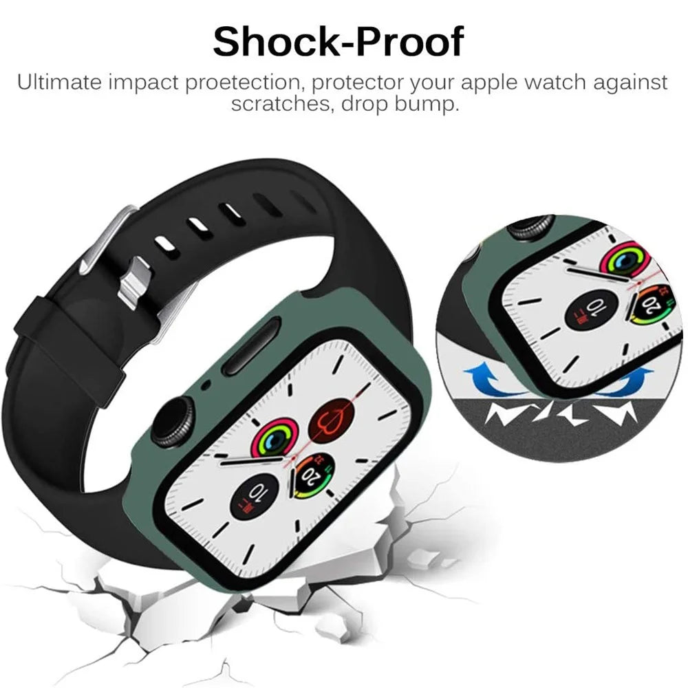 For Apple Watch Series 4 / 5 / 6 / SE / SE (2022) 44mm 2-in-1 Anti-scratch Matte Frame PC + Tempered Glass Protector Watch Case  - Dark Green - 5