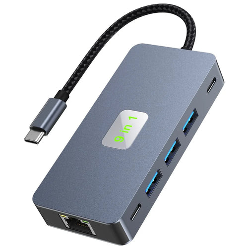 2318 Type-C Hub with 3xUSB 3.0+HD Video Output+2xCard Readers+PD 100W+RJ45 Ethernet+USB-C Data Converter - 1