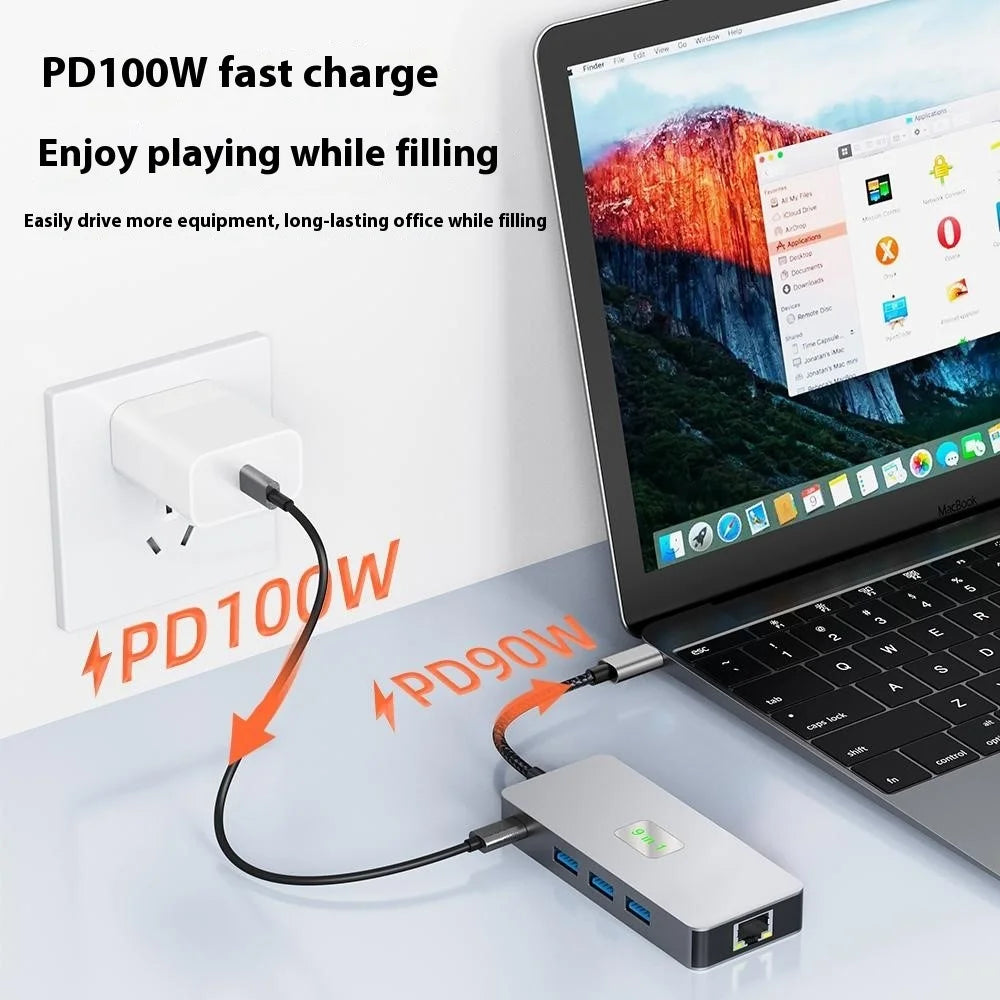 2318 Type-C Hub with 3xUSB 3.0+HD Video Output+2xCard Readers+PD 100W+RJ45 Ethernet+USB-C Data Converter - 3