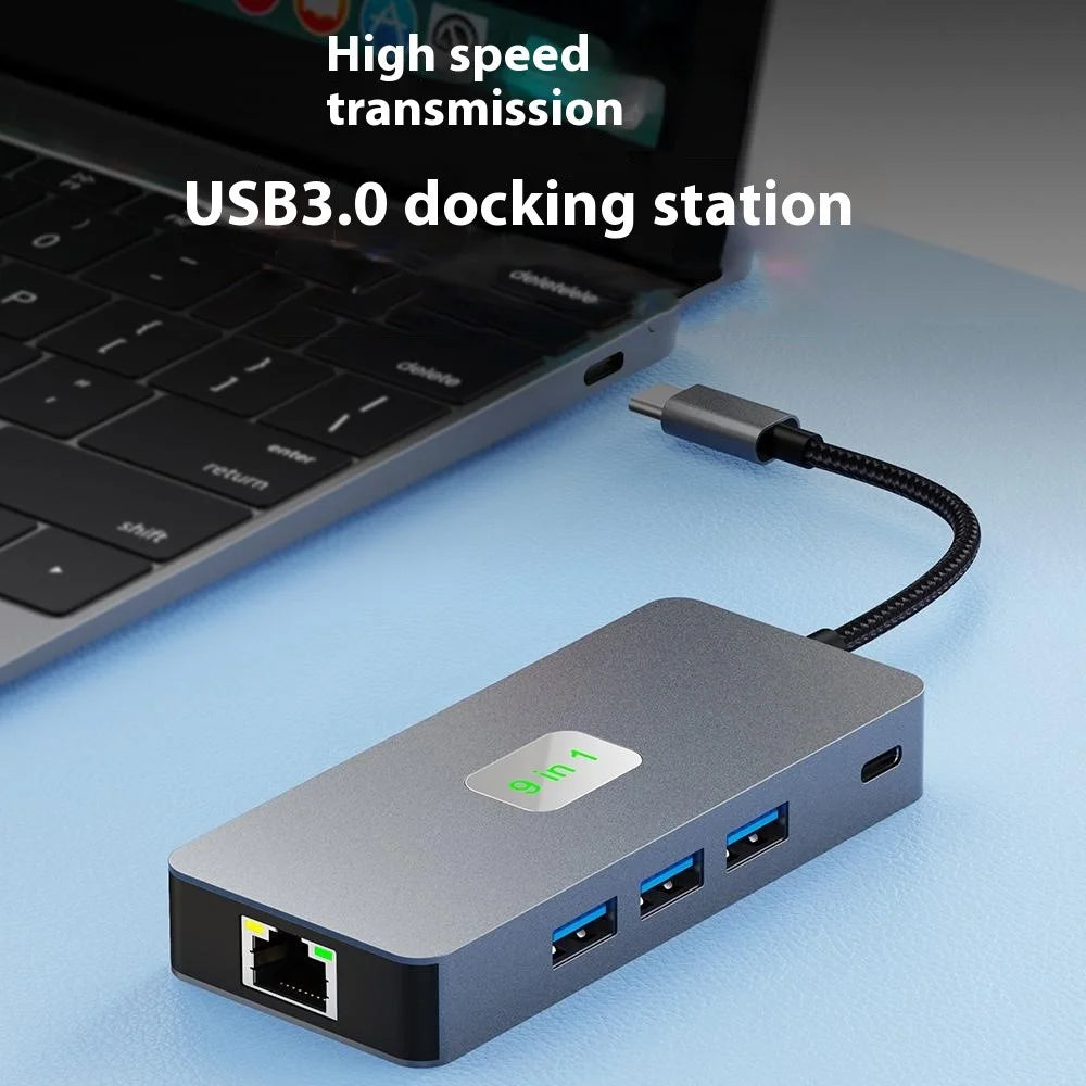 2318 Type-C Hub with 3xUSB 3.0+HD Video Output+2xCard Readers+PD 100W+RJ45 Ethernet+USB-C Data Converter - 7
