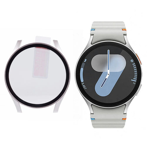For Samsung Galaxy Watch7 44mm Watch Case Hard PC Cover with Tempered Glass Screen Film - Starlight - 1
