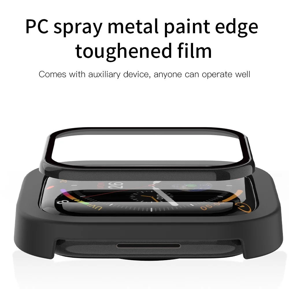 RURIHAI Tempered Glass Screen Film for Apple Watch Series 9  /  8  /  7 45mm PC Frame Watch Screen Protector - Black - 5