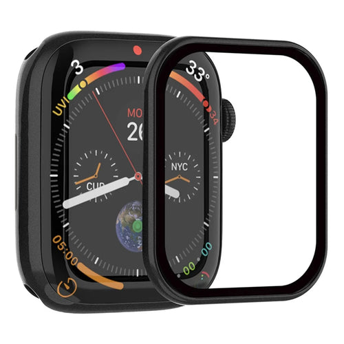 RURIHAI Tempered Glass Screen Film for Apple Watch Series SE3 / SE2 / SE1 / 6 / 5 / 4 44mm PC Frame Watch Screen Protector - Black - 1