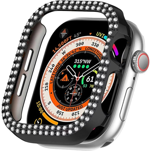 For Apple Watch Series 11 / 10 42mm PC Case Hollow Design Rhinestone Decor Watch Frame Cover - Black - 1
