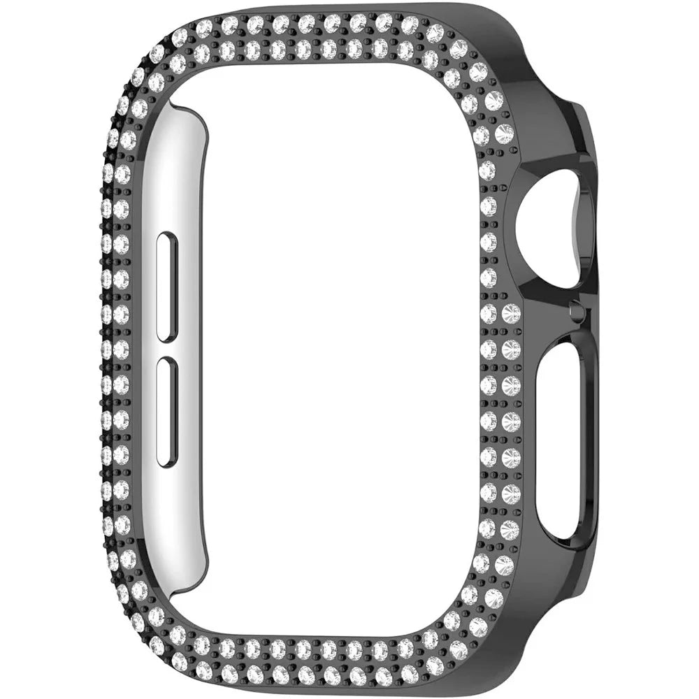 For Apple Watch Series 11 / 10 46mm PC Case Hollow Design Rhinestone Decor Watch Frame Cover - Black - 2