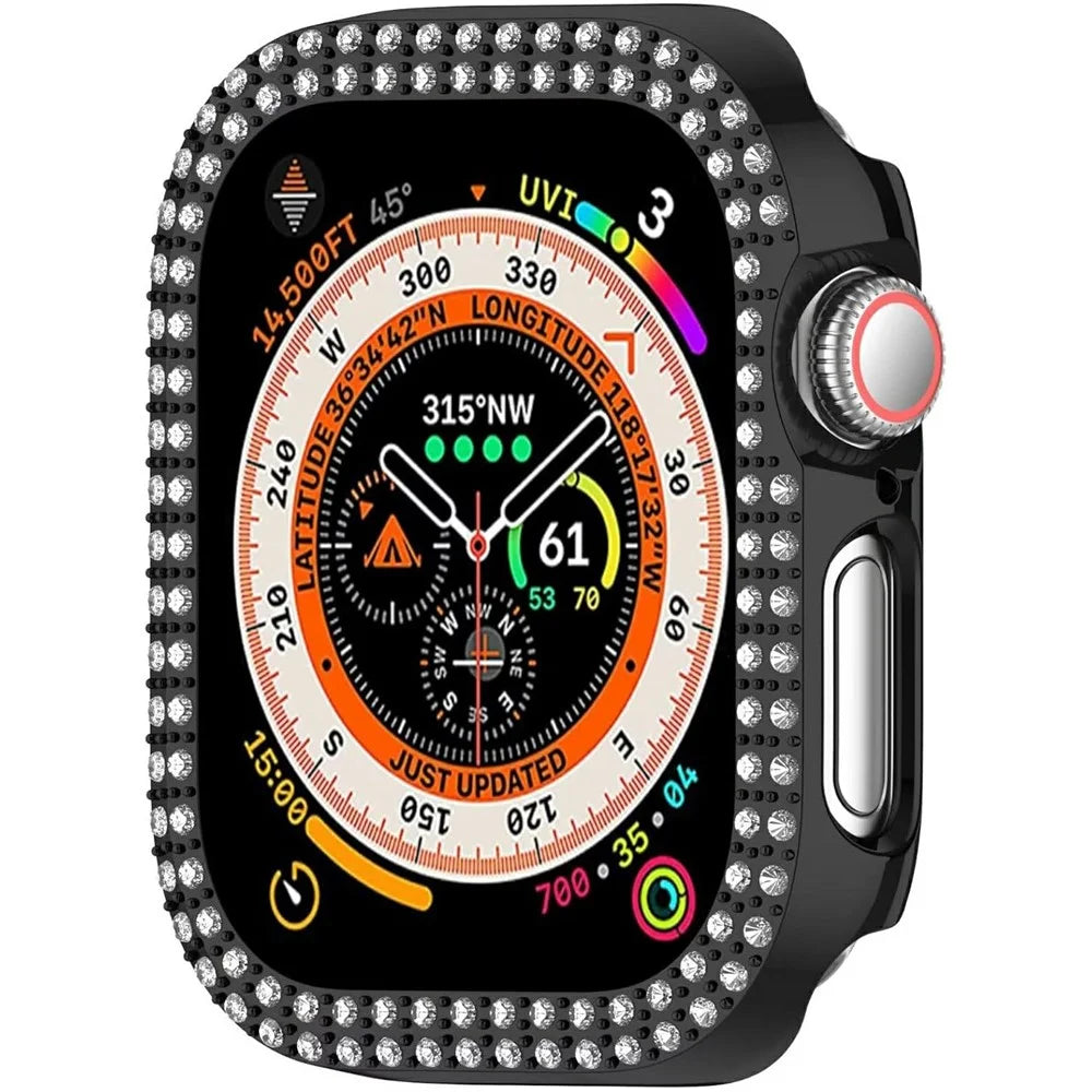 For Apple Watch Series 11 / 10 46mm PC Case Hollow Design Rhinestone Decor Watch Frame Cover - Black - 4