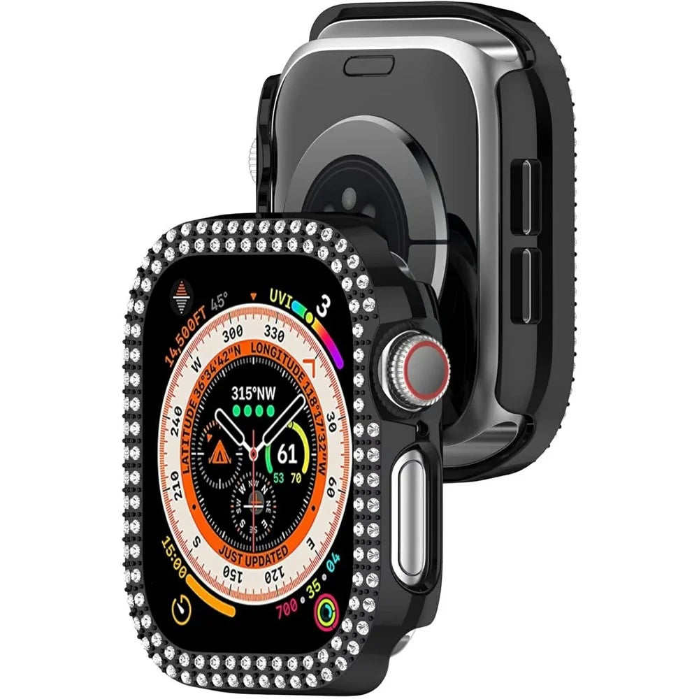 For Apple Watch Series 11 / 10 46mm PC Case Hollow Design Rhinestone Decor Watch Frame Cover - Black - 5