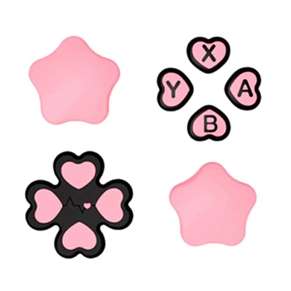 For Nintendo Switch 2 Silicone Joystick Caps Cute Button Sticker Set Game Controller Accessories - Pink+Black - 1