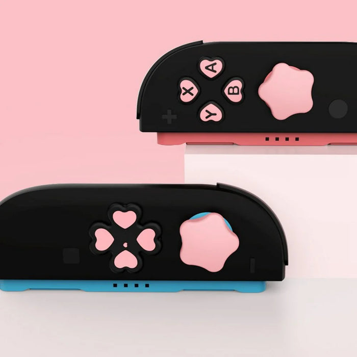 For Nintendo Switch 2 Silicone Joystick Caps Cute Button Sticker Set Game Controller Accessories - Pink+Black - 4