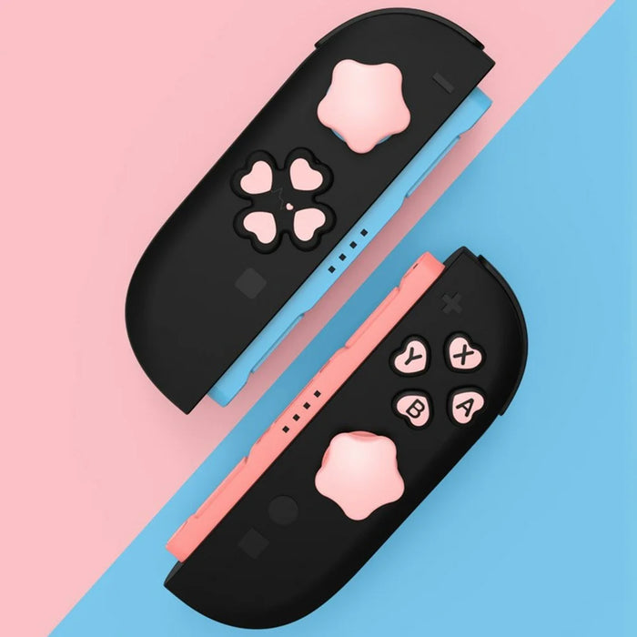 For Nintendo Switch 2 Silicone Joystick Caps Cute Button Sticker Set Game Controller Accessories - Pink+Black - 6