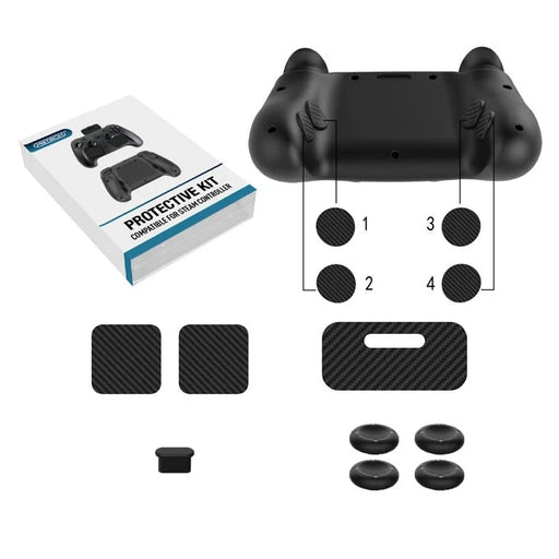 PGTECH GP-828 12 in 1 For Steam Controller (2nd generation) Protective Kit Silicone Thumbstick Caps with Carbon Fiber Sticker and Type-C Dust Plug - Black - 1