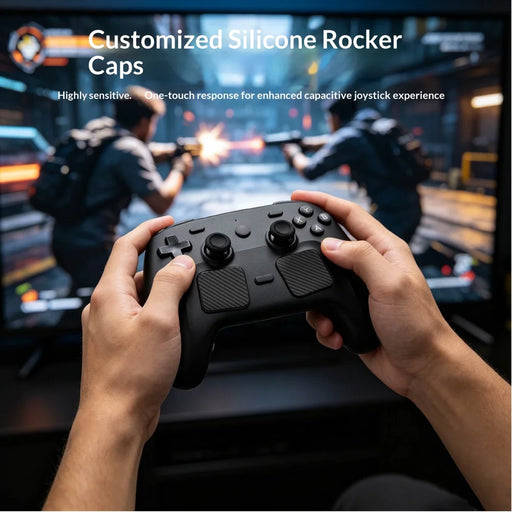 PGTECH GP-828 12 in 1 For Steam Controller (2nd generation) Protective Kit Silicone Thumbstick Caps with Carbon Fiber Sticker and Type-C Dust Plug - Black - 2