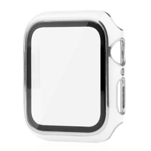 Electroplating PC Watch Case Shell Cover with Tempered Glass Screen Protector for Apple Watch Series 1/2/3 38mm - White/Silver - 1