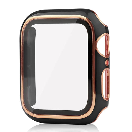 One-Piece Hard PC and Tempered Glass Film Electroplating Watch Case Shell for Apple Watch Series SE3 / SE2 / SE1 /  6 / 5 / 4 40mm - Black / Gold - 1