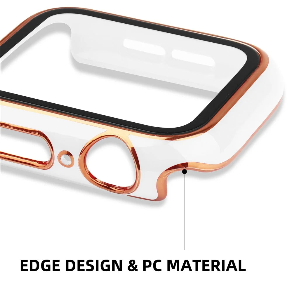 Electroplating Hard PC and Tempered Glass Film Smart Watch Case for Apple Watch Series SE3 / SE2 / SE1 /  6 / 5 / 4 44mm - White / Gold - 2