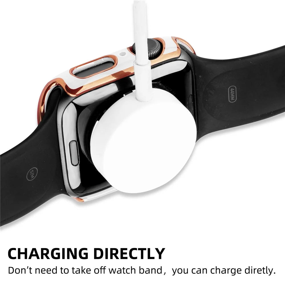 Electroplating Hard PC and Tempered Glass Film Smart Watch Case for Apple Watch Series SE3 / SE2 / SE1 /  6 / 5 / 4 44mm - White / Gold - 3