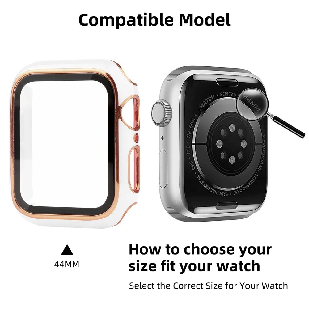 Electroplating Hard PC and Tempered Glass Film Smart Watch Case for Apple Watch Series SE3 / SE2 / SE1 /  6 / 5 / 4 44mm - White / Gold - 4