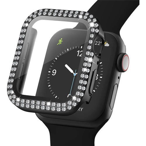 Rhinestone Tempered Glass Film Smart Watch Case Cover for Apple Watch Series 3/2/1 42mm - Black - 1