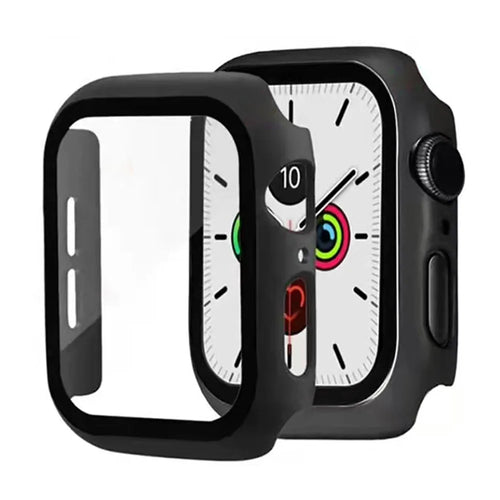 2-in-1 Hard PC Frame + Tempered Glass Screen Protector Watch Case for Apple Watch Series 9 / 8 / 7 45mm - Black - 1