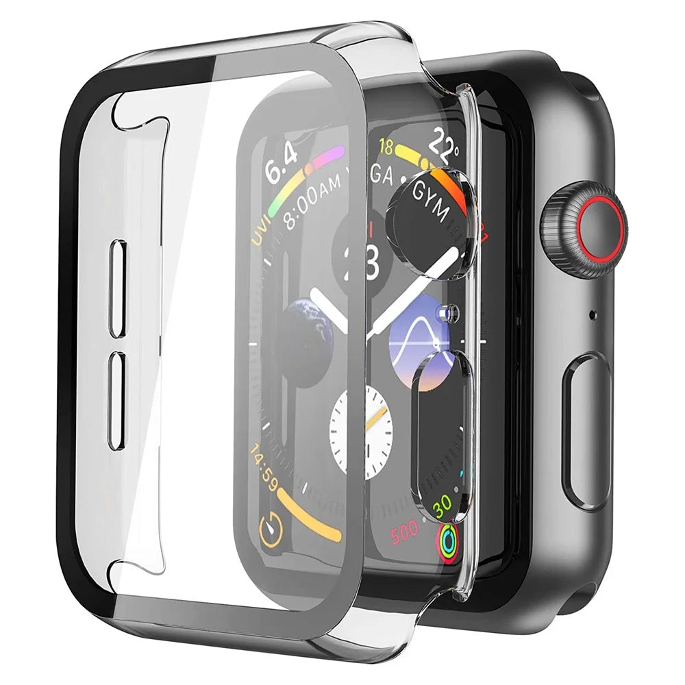 Hard PC Case with Touch Sensitive Tempered Glass Screen Protector for Apple Watch Series 9 / 8 / 7 45mm - Transparent - 1