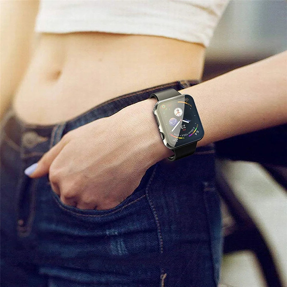 Hard PC Case with Touch Sensitive Tempered Glass Screen Protector for Apple Watch Series 9 / 8 / 7 45mm - Transparent - 7