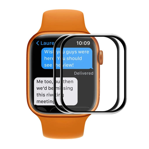 ENKAY HAT PRINCE for Apple Watch Series 9 / 8 / 7 41mm 2Pcs / Pack Full Screen Full Glue Curved Hot Bending Anti-Scratch Ultra Clear Tempered Glass Film - Black Edges - 1