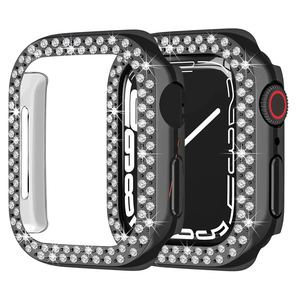 Shiny Rhinestone Hard PC Watch Case Frame Cover for Apple Watch Series 9 / 8 / 7 41mm - Black - 1